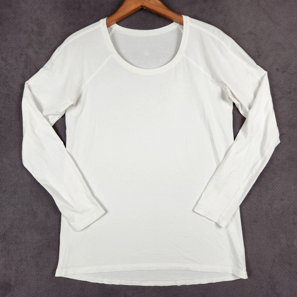 Lululemon Emerald Long Sleeve Shirt Womens 6 White Scoop Neck Pima Cotton Blend